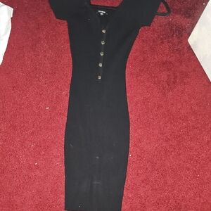 Fashion Nova Black Midi Dress with Button Detail